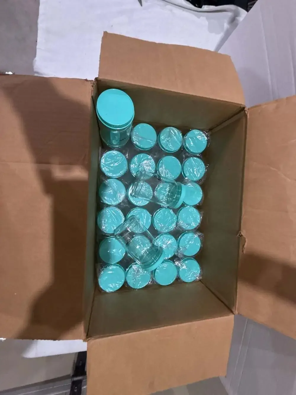 Casamigos Branded Turquoise Lid Glass Jars, Set of 27